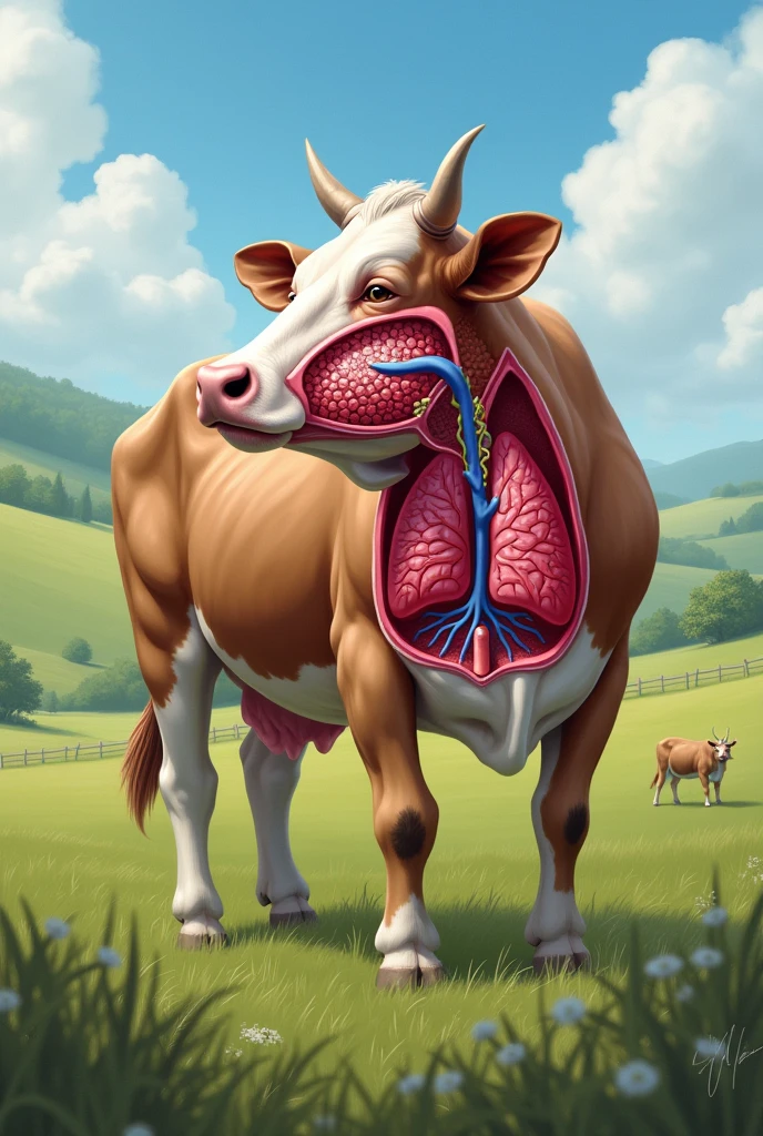 Gas exchange in the respiratory system of a cow