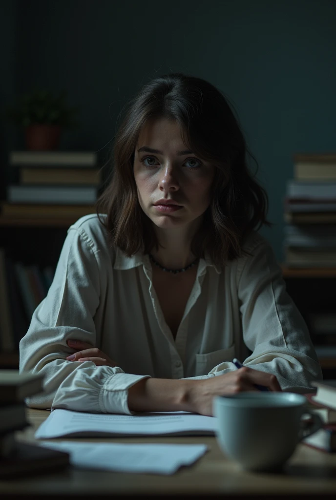 A student who is very serious about her studies makes her sad. She often puts pressure on herself.