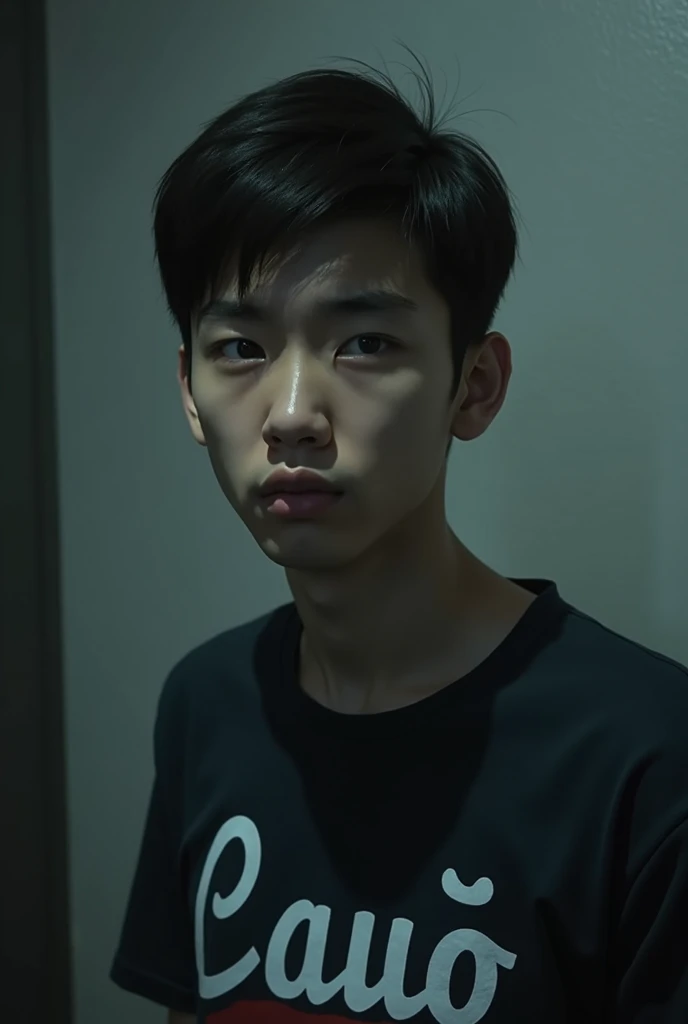 20 year old man with depression wearing a shirt with Cauã written on it