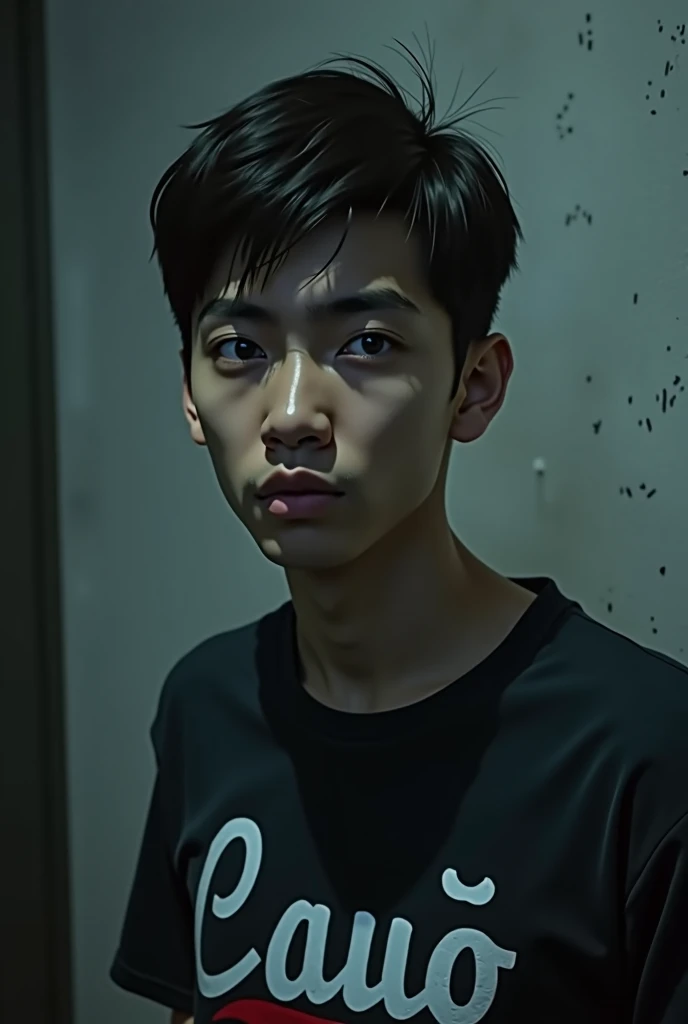 20 year old man with depression wearing a shirt with Cauã written on it