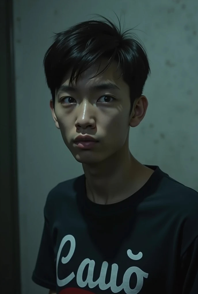 20 year old man with depression wearing a shirt with Cauã written on it