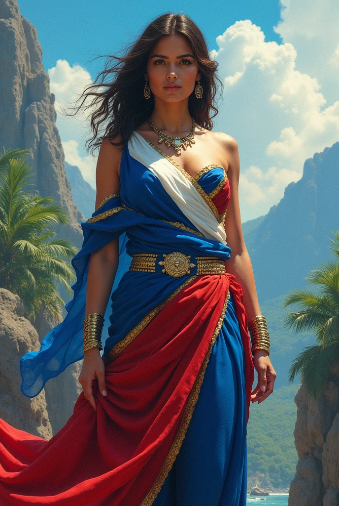 Lady independence dressed in the colors of Honduras and its flag