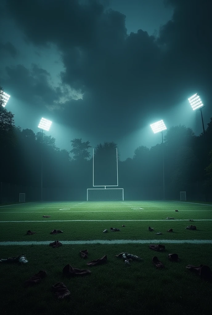 horror movie themed football field at night with dramatic lights