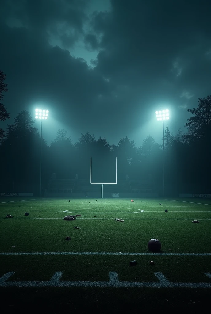 horror movie themed football field at night with dramatic lights