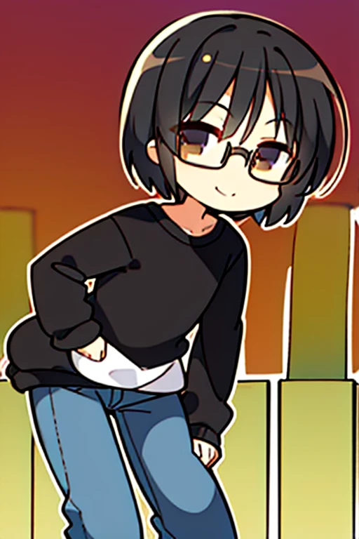 Perfect face. Perfect hands. A black haired boy with light brown eyes and short hair and glasses in a sweatshirt and jeans is smiling while leaning forward in the cemetery
