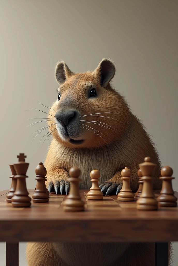 Cabybara is playing chess serious