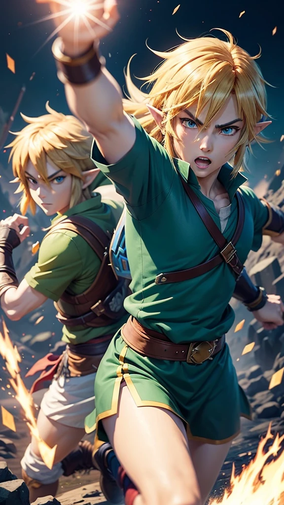 Anime character Link,fighting,epic,local hyrule,battle,link from zelda twilight princes