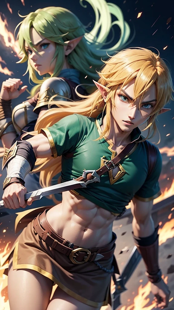Anime character Link,fighting,epic,local hyrule,battle,link from zelda twilight princes