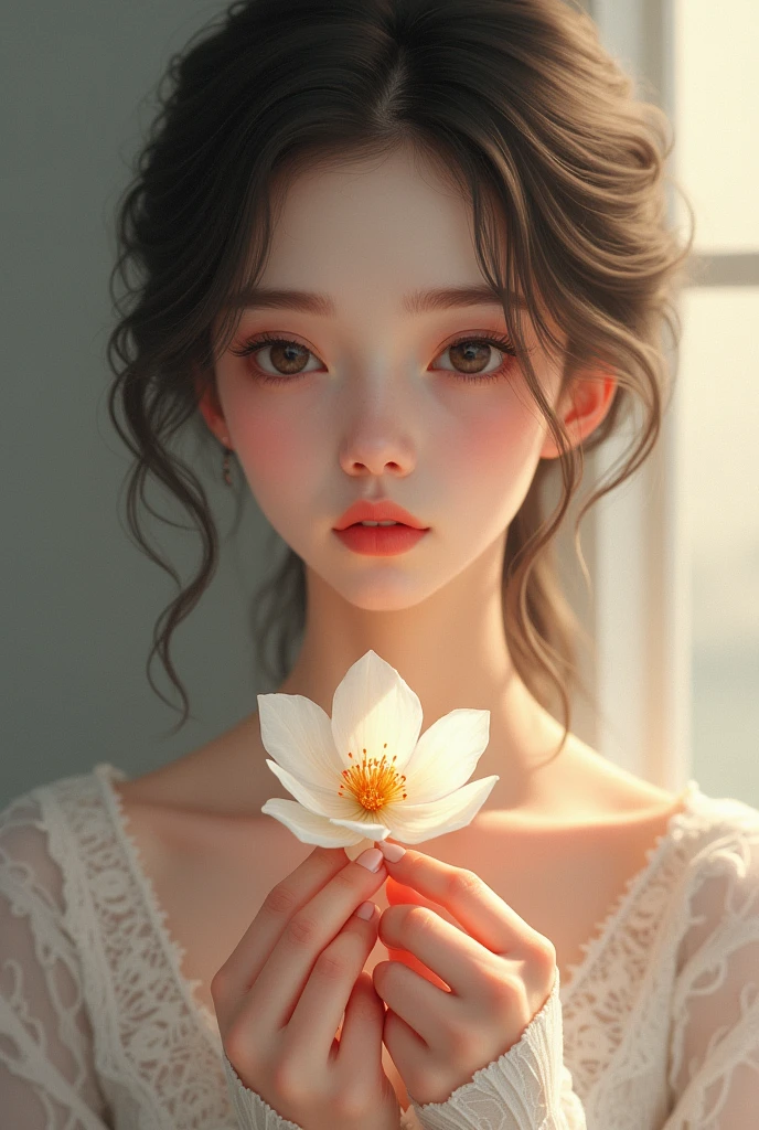 A beautiful girl holding a flower