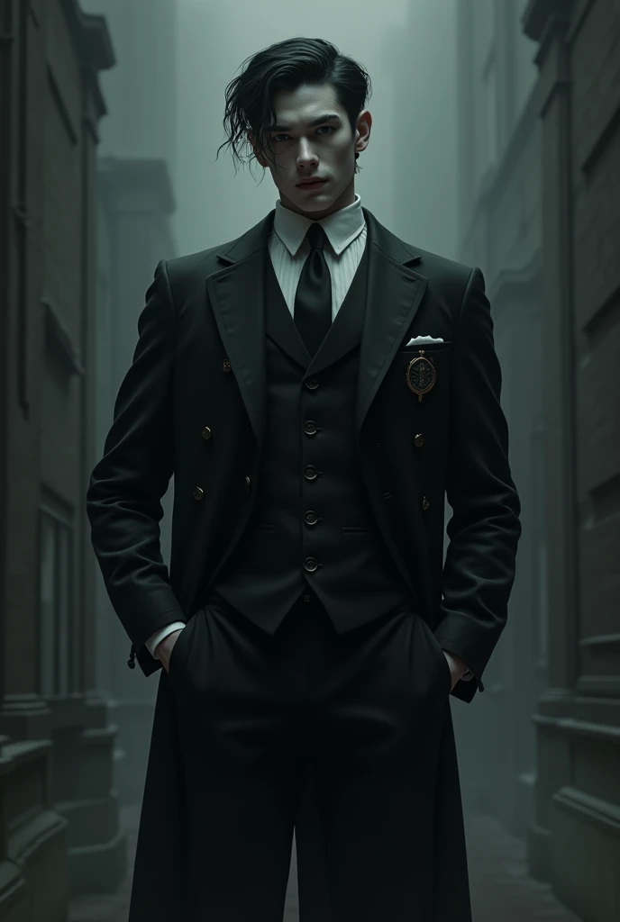 White-skinned man with black hair, tall, muscular and with an aura of mystery (He is a gentleman)