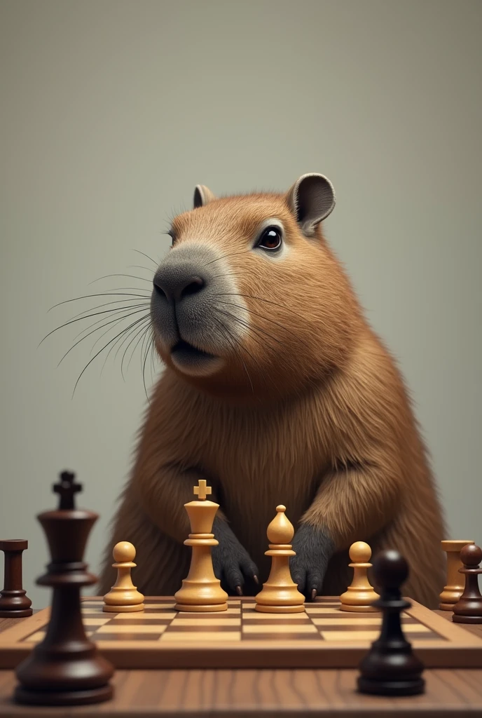 Cabybara is playing chess serious