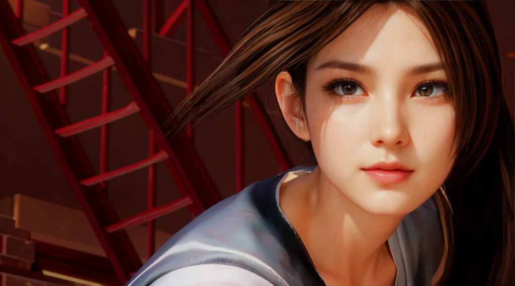 Mai Shiranui, (best qualityer,ultra details),(realisitic:1.37), beautiful and detailed face, ultra-realisitic texture, Exquisite face, athletic body, bright coloured. High definition, 8k, wearing red lipstick, rosy cheeks.