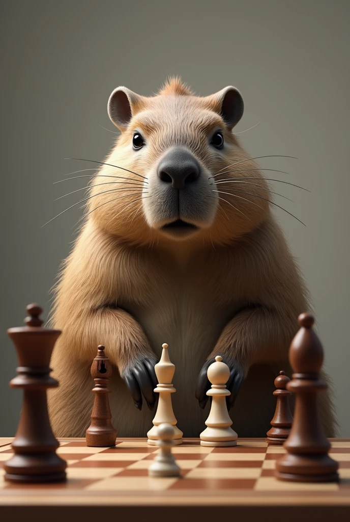 Cabybara is playing chess serious