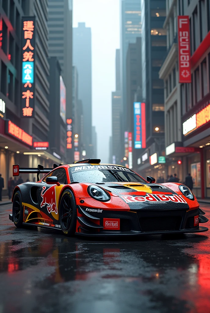 Red Bull themed street car paint job with driver Mario Marcilon's name emblazoned on the car