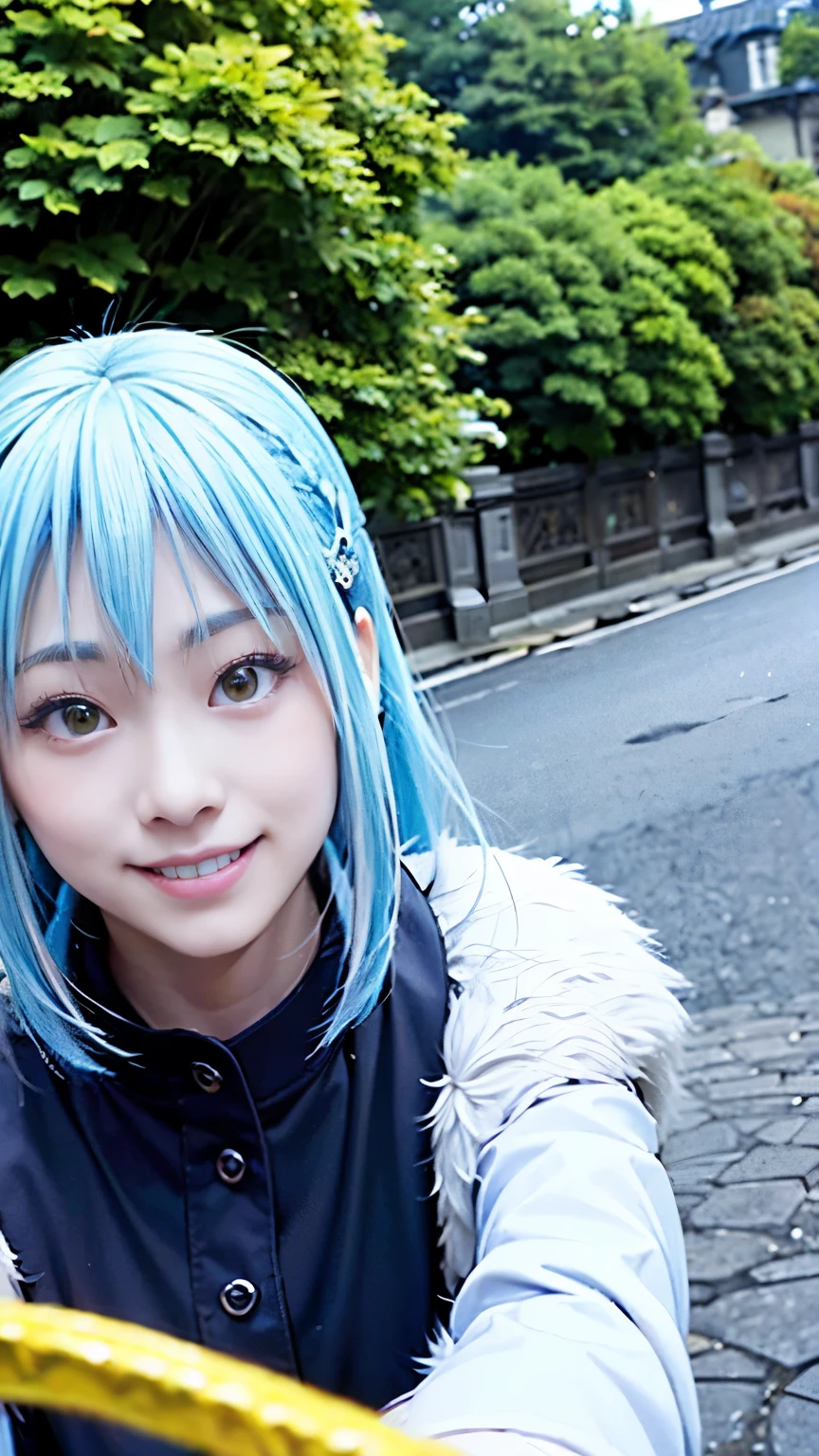 Rimuru Tempest、Real、Upper Body、scenery、castle town、Real、tiara、smile、White skin