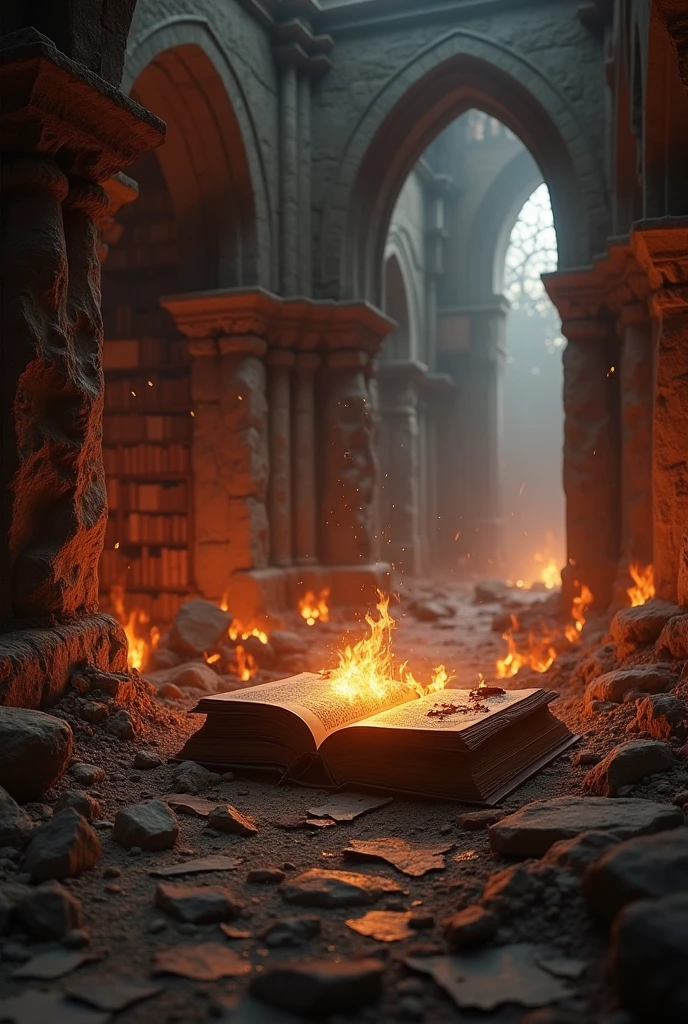 interpret a fire in a monastic library with one book intact