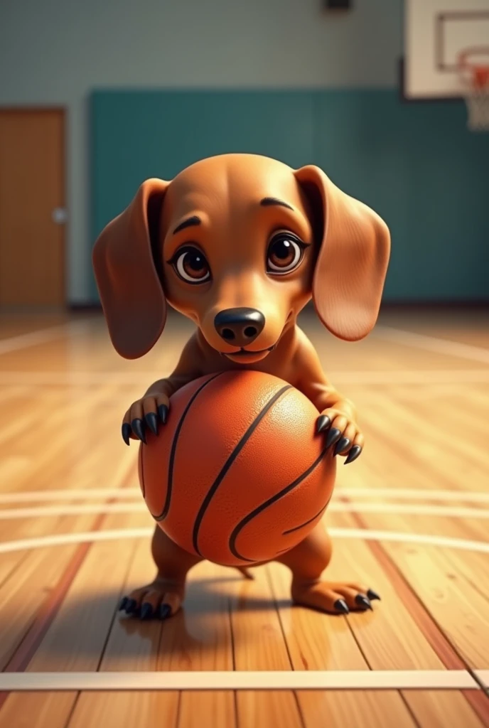 Dachshund playing basketball