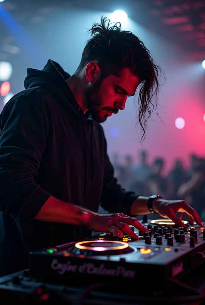 DJ who is named engine failure, while playing hardtekk at a Party