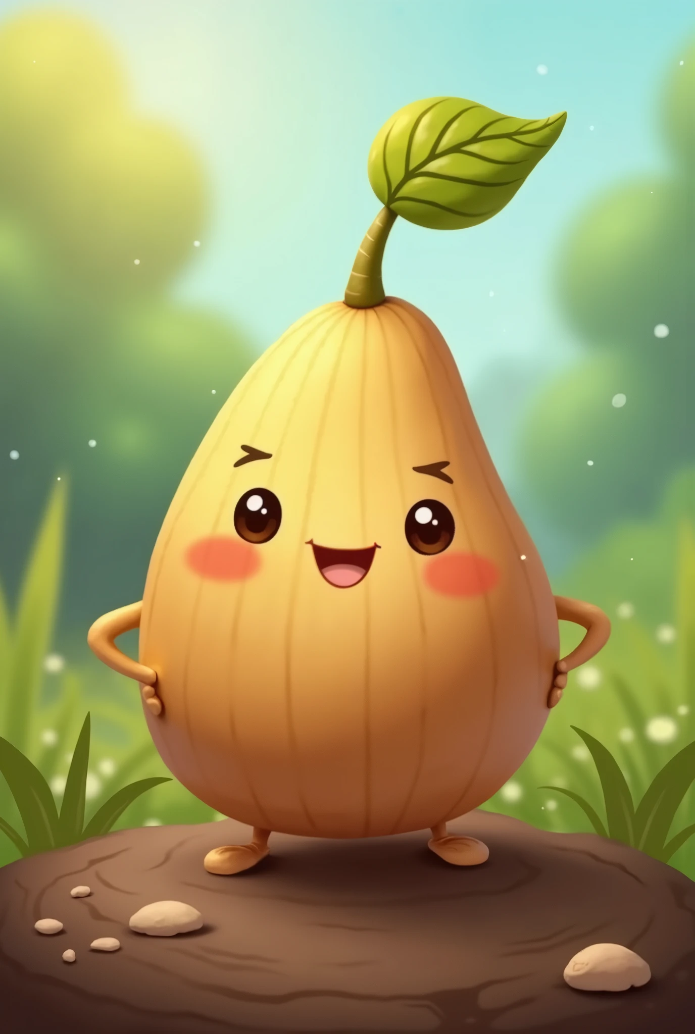 i need a character cartoon that looks like a seed for . represented in color brown with no gender