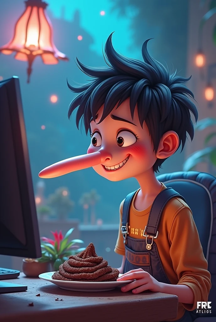 Picture of a boy with longest nose in the world playing free fire with a plate of poo
in his side