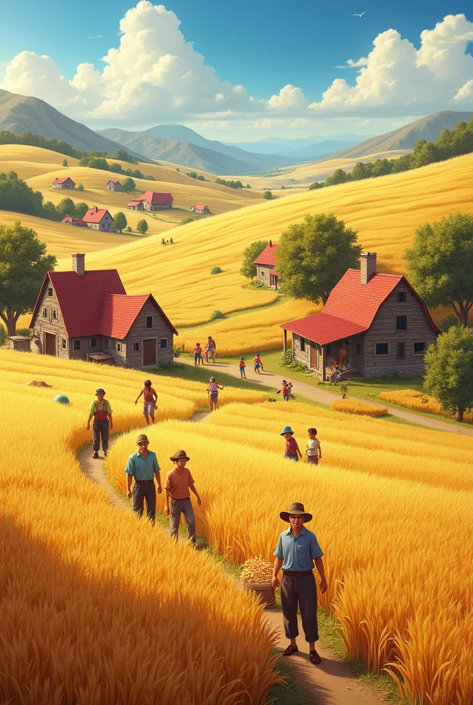 
farm community with wheat farm
