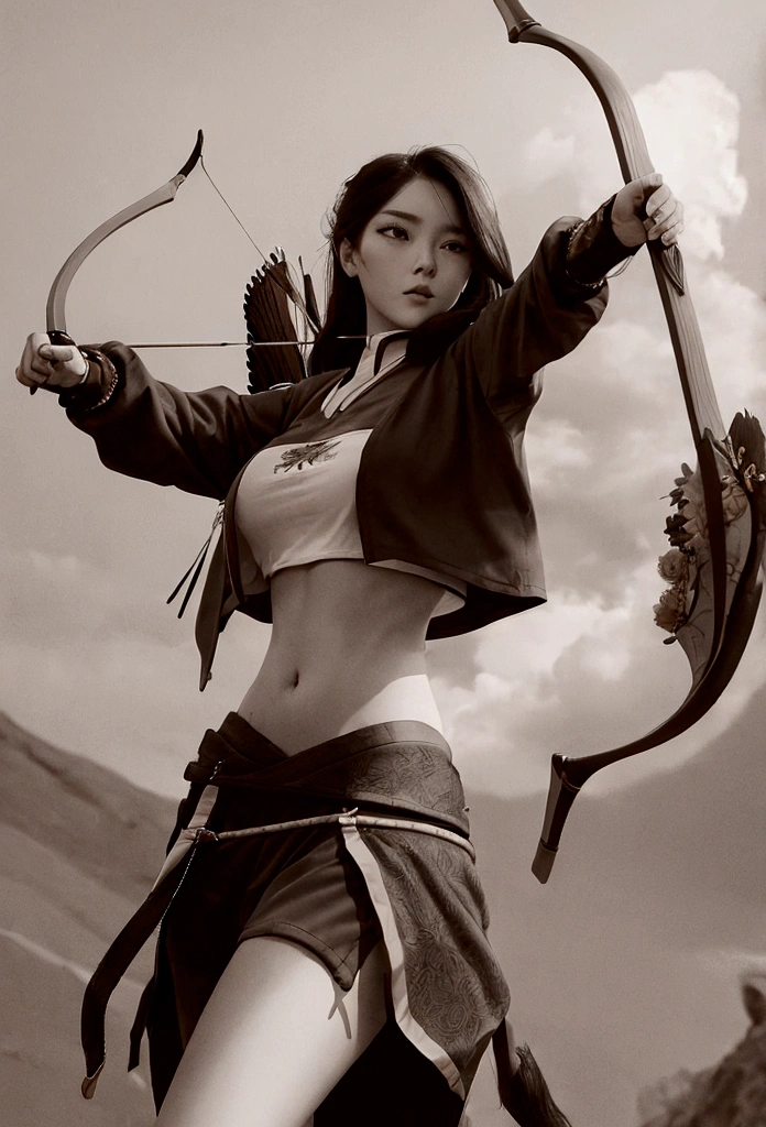 girl in crop top shirt , Archery, (open navel),