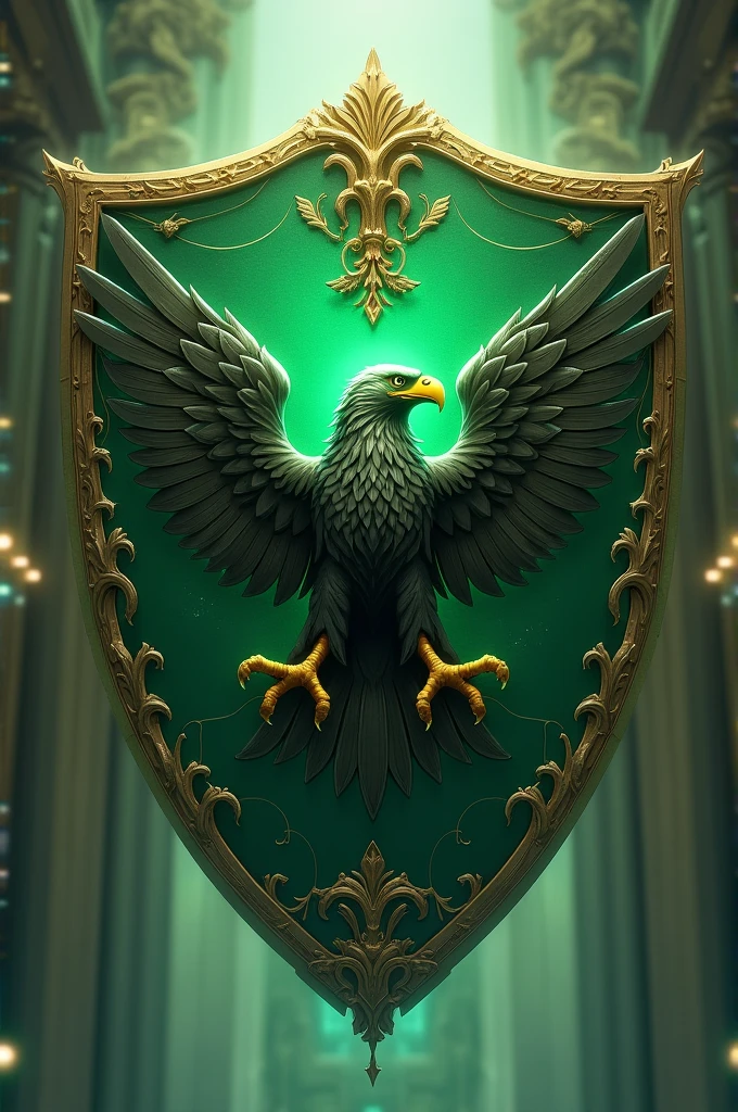 Green shield with an eagle in the middle