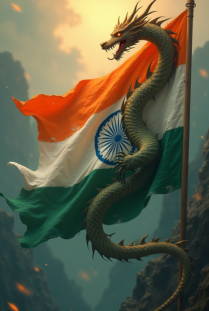 India flag with design and monsters in it