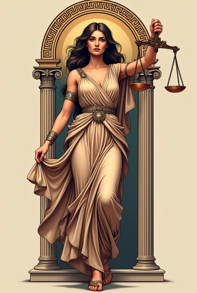 A more stylish tattoo of the goddess of Justice in the Greek style