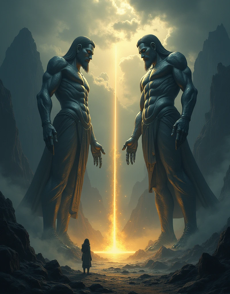 Create a anime style landscape image. Their idols are silver and gold,
the work of human hands.
They have mouths, but do not speak;
eyes, but do not see.
They have ears, but do not hear;
noses, but do not smell.
They have hands, but do not feel;
feet, but do not walk;
and they do not make a sound in their throat.
Those who make them become like them;
Show that darkness of idolatory and True God is light