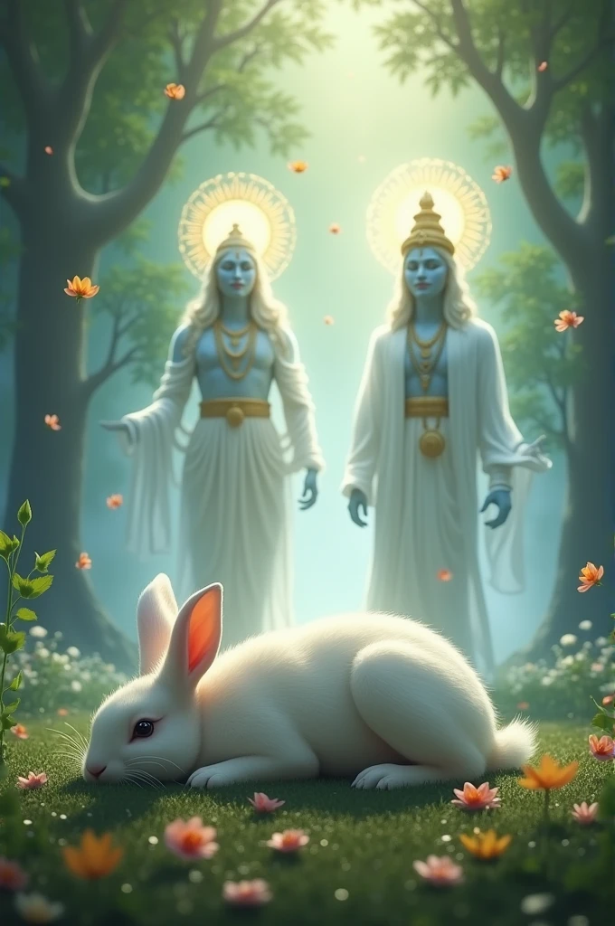 Lord shri krishna and lord pashupatiNath comes to take soul of white rabbit while he is taking his last breath