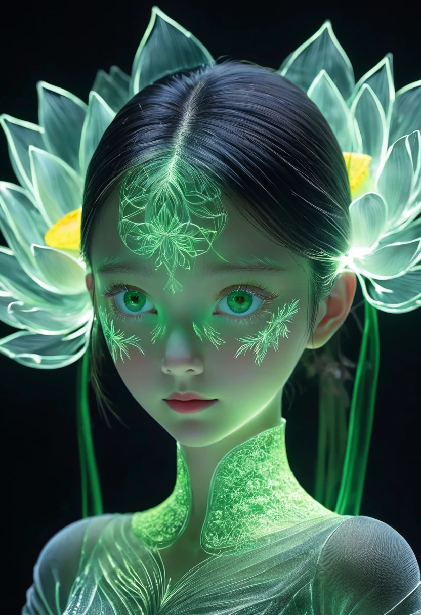 high resolution, Extremely detailed, (1 girl:1.3),（lotus）
BREAK Sunshine, reverberation, Experimental photography, Surreal contrasts, Eye-Catching Visuals, Artistic abstraction,
Breaking the art of cutting, Layered contours, Complex Mode, Exquisite craftsmanship, shadow play, Depth and size, Creative Expression,
break art, Frozen sculpture, translucent形式, short-lived beauty, Crystal structure, Exquisite craftsmanship, touch,
Broken Green Eyes,Body Glow，glowing lines，Fluorescence,Glow Example，Sample tracking，flash，萤Light Particles，Backlight，translucent，Light Particles