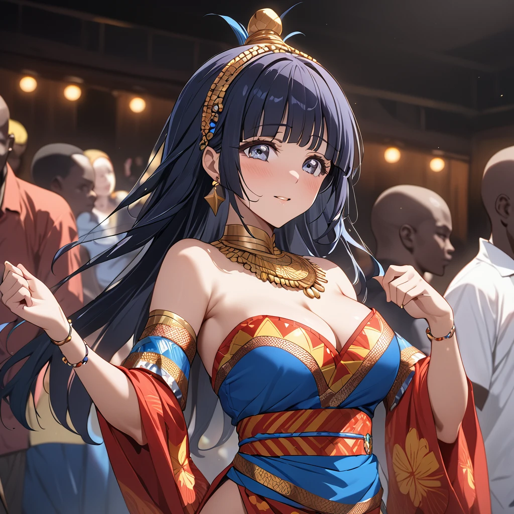 ((Highest quality)), ((masterpiece)), (detailed), （Perfect Face）、The woman is Reika Aoki with semi-long hair、The woman is wearing a Congolese costume and dancing the Congolese dance.