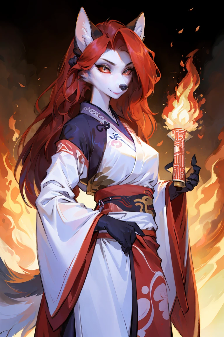 (Hanfu:1.5),best quality,amazing,masterpiece,fine,Extremely detailed,Ultra-high resolution,Intricate details,fine,Attention to detail,8K resolution,Red Eyes,hairy,Wolf女,Big watery eyes, Wear red, Fine Hair, Chinese Beauty, Wear Chinese clothing, Flowing tulle, (Light Silk:1.2),(Clean background), Wolf_girl,Beautiful figure,Height 193 cm,Fire Spirit Portrait, very long flowing red hair,closure_up, Fluffy_fur,Long eyelashes,Flowing Chiffon,Well-proportioned body,Perfectly detailed facial features,(Perfect and detailed eyes:1.5),