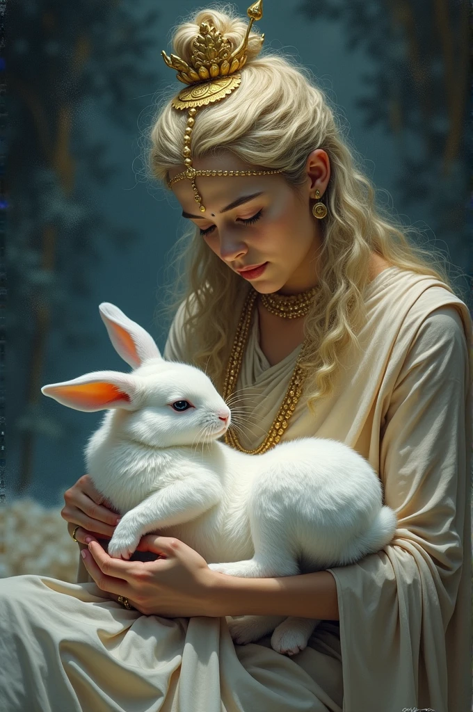 Lord shri krishna and lord shivji came to take soul of white rabbit soul while he is taking his last breath in his human being’s Lap