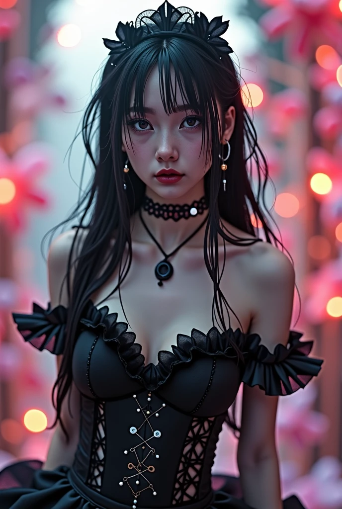masterpiece, best quality,1girl,gothgal,frilly dress 8k,highres, ( flower_styler:1.2)(rainbow-candy:1.2)