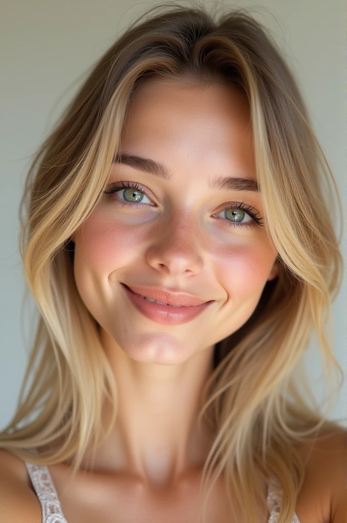 normal girl, cute, selfie, blonde realistic smooth white hair