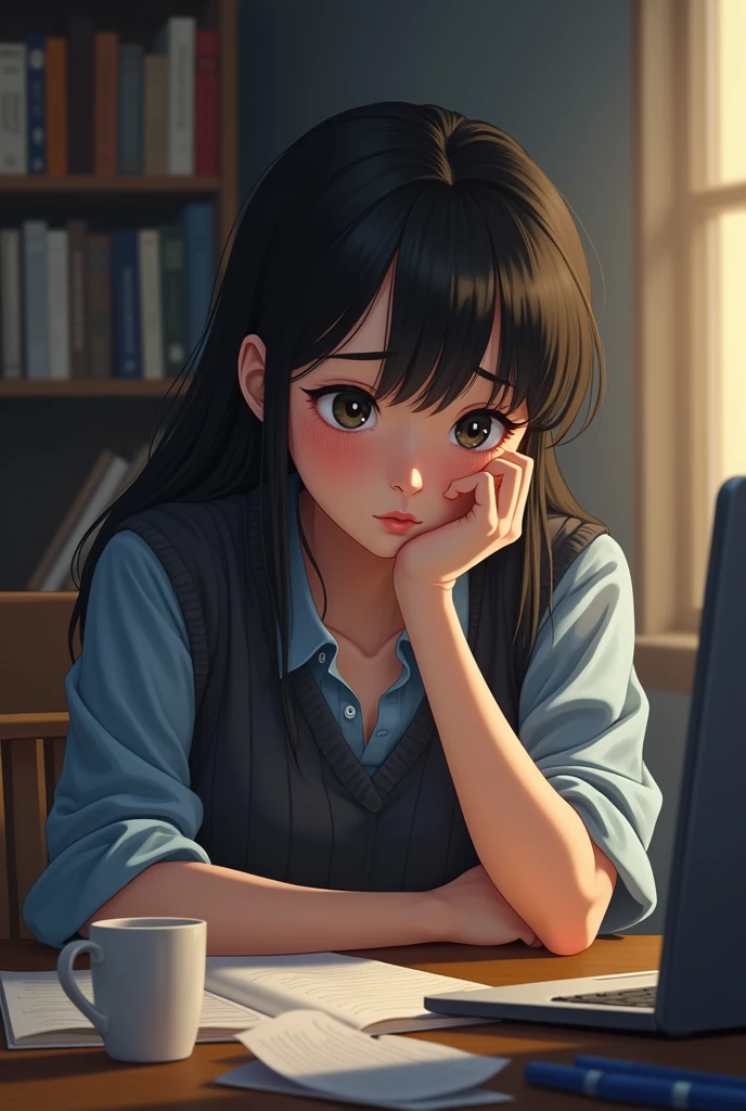 A high school student, a student who is very serious about her studies, which makes her a little sad, she often puts pressure on herself.