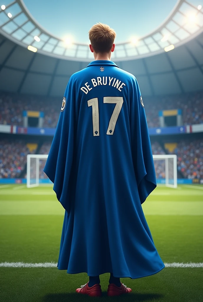 Kevin de bruyne, backside, jersey number 17, manchester city, wearing hogwarts robes, ravenclaw, football field,