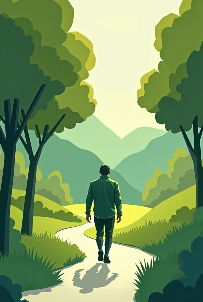 (paper-cut) guy, walking in a park