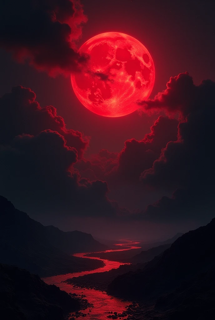 a crimson moon hung high above the backdrop of a 'black velvet curtain'