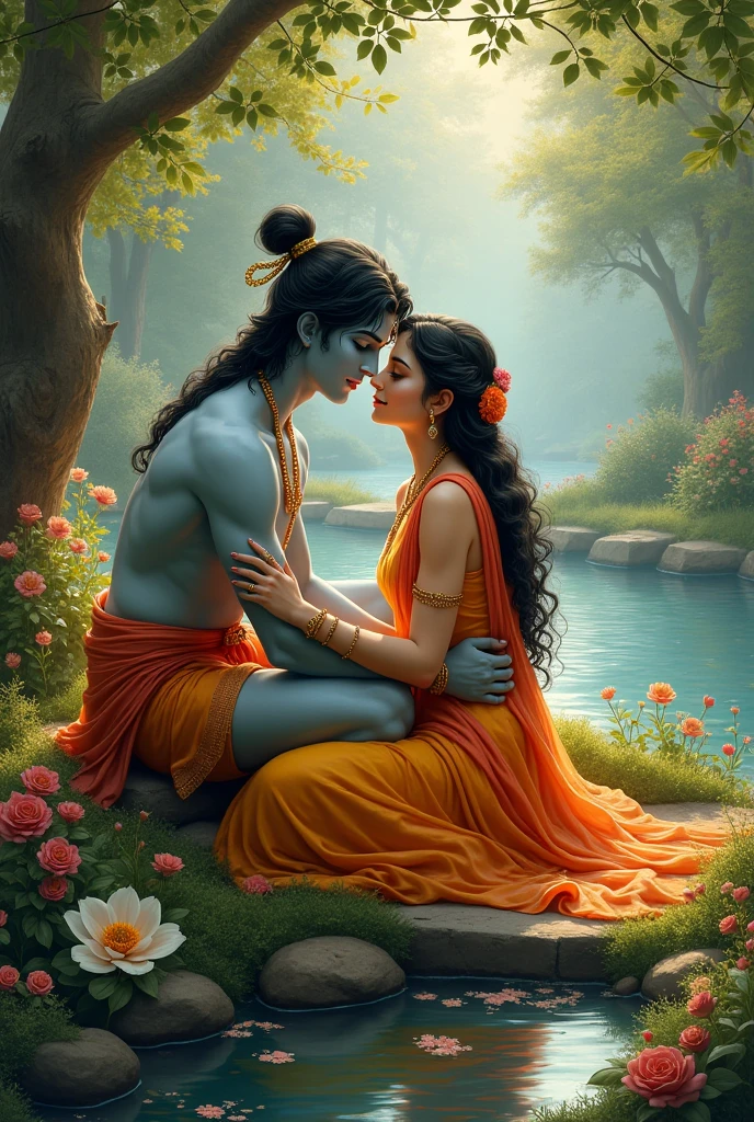 Radha Krishna with love in beutiful peace place