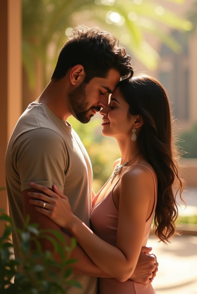 Latin man and Asian woman in UAE hugging