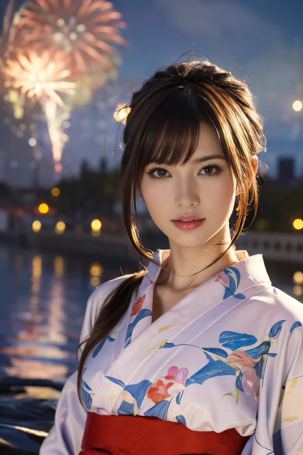 
((masterpiece:1.4, Highest quality)), (Realistic photos:1.4), 
((1 person)), (Otherworldly beauty), (dream-like),
(超High resolution:1.2), Very delicate and beautiful, wonderful, Very detailed CG Unity 8k wall paper, Very detailed, High resolution, 
Soft Light, Beautiful detailed, Very detailed eyes and face, Beautiful and detailed nose, Beautiful and detailed, 
(French girl in yukata:1.3), (Outdoor), (Fireworks at night:1.3), (Old Japan Bridge),
Cinema Lighting, Perfect Anatomy, Slender body, (Dark blond hair), (Parted bangs),
(The world of impressionist painting:1.5), (Impressionist light and colour), 
Cowboy Shot