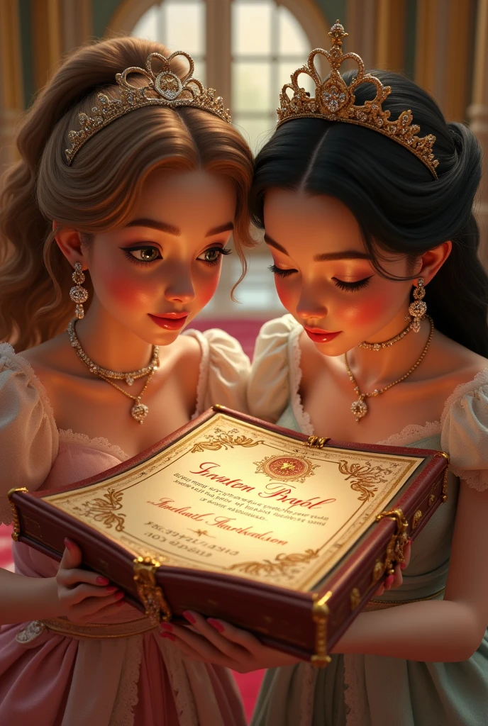 The King's invitation to the grand ball, with Cinderella's stepsisters excitedly reading the invitation.