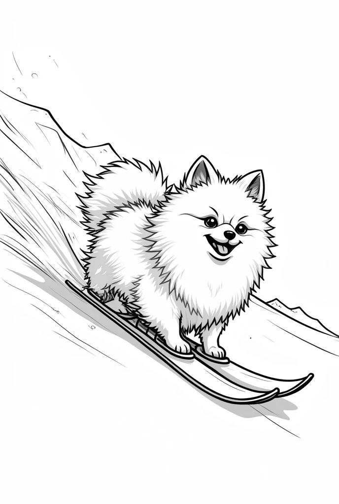 Cool Pomeranian dog skiing line art