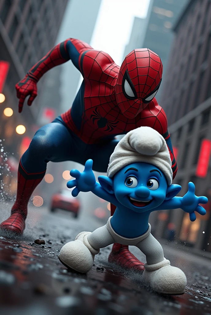 Spiderman killing a smurf