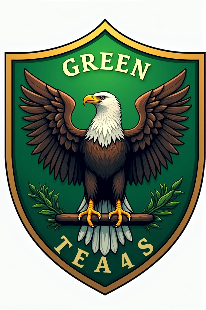 Green shield written Green Team in Portuguese, with an eagle in the center 