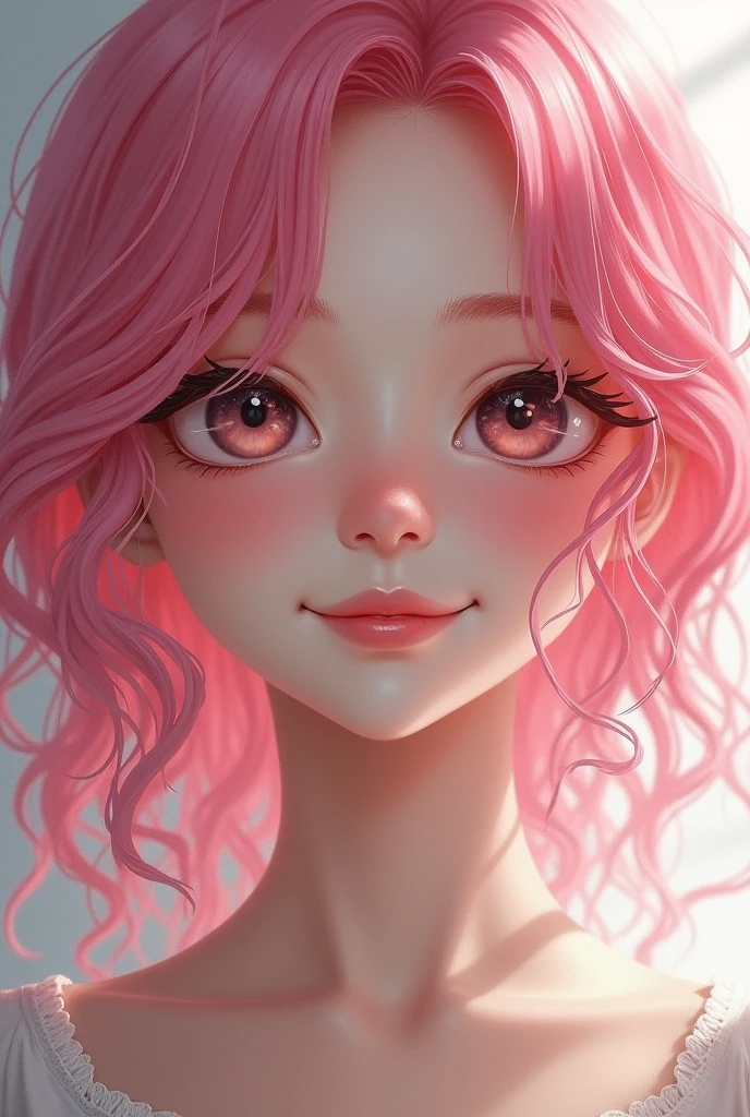 avatar a girl with pink hair with a beautiful smile, the Dixi inscription in the middle