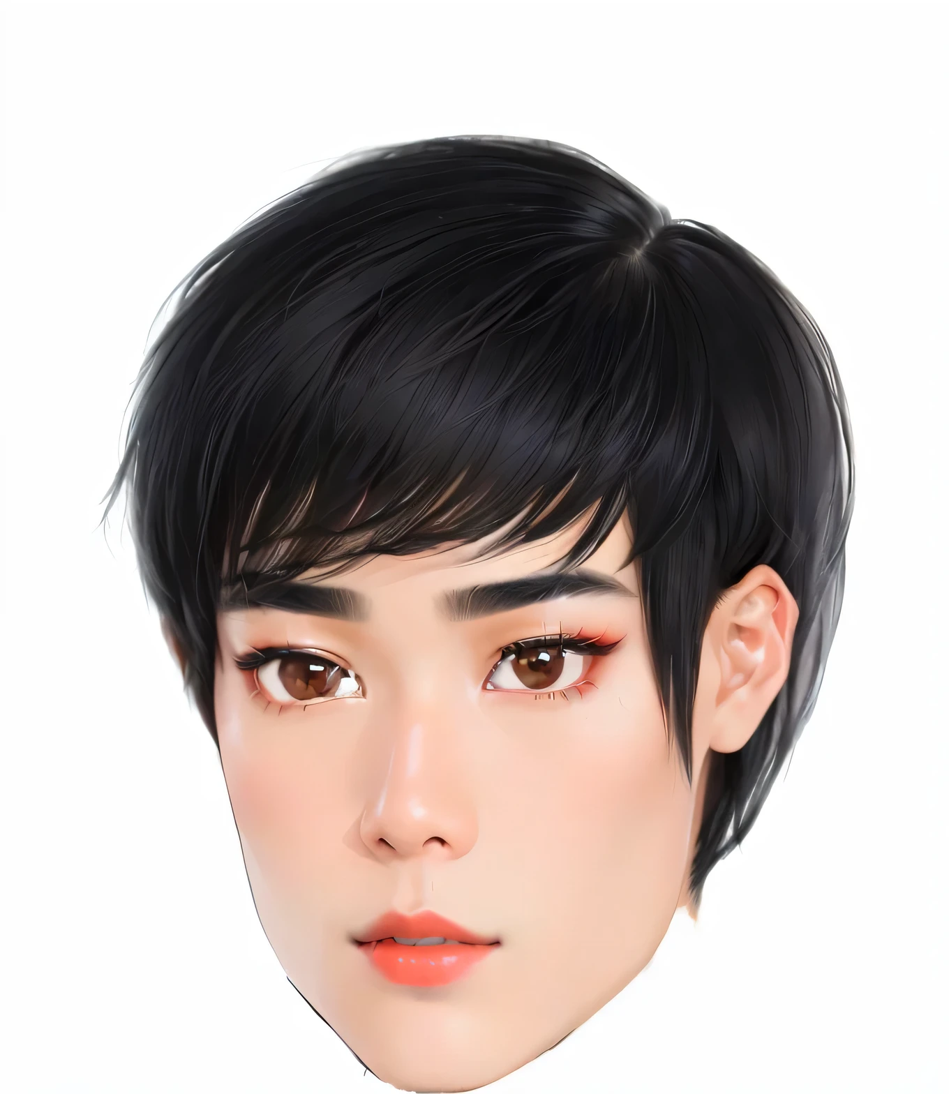 a close up of a person with a black hair and a red lipstick, detailed face of a asian boy, boy has short black hair, androgynous face, south east asian with round face, detailed face of a asian girl, detailed attractive face, handsome young man face, black hair and large eyes, hipster hair fringe, handsome detailed face, boy with neutral face